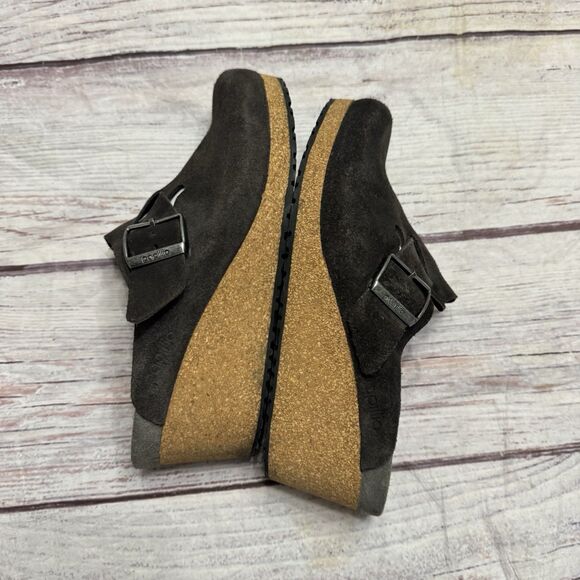 Birkenstock Papillio Fanny Suede Leather Wedge Charcoal Size 40 US 9 - Picture 10 of 11
